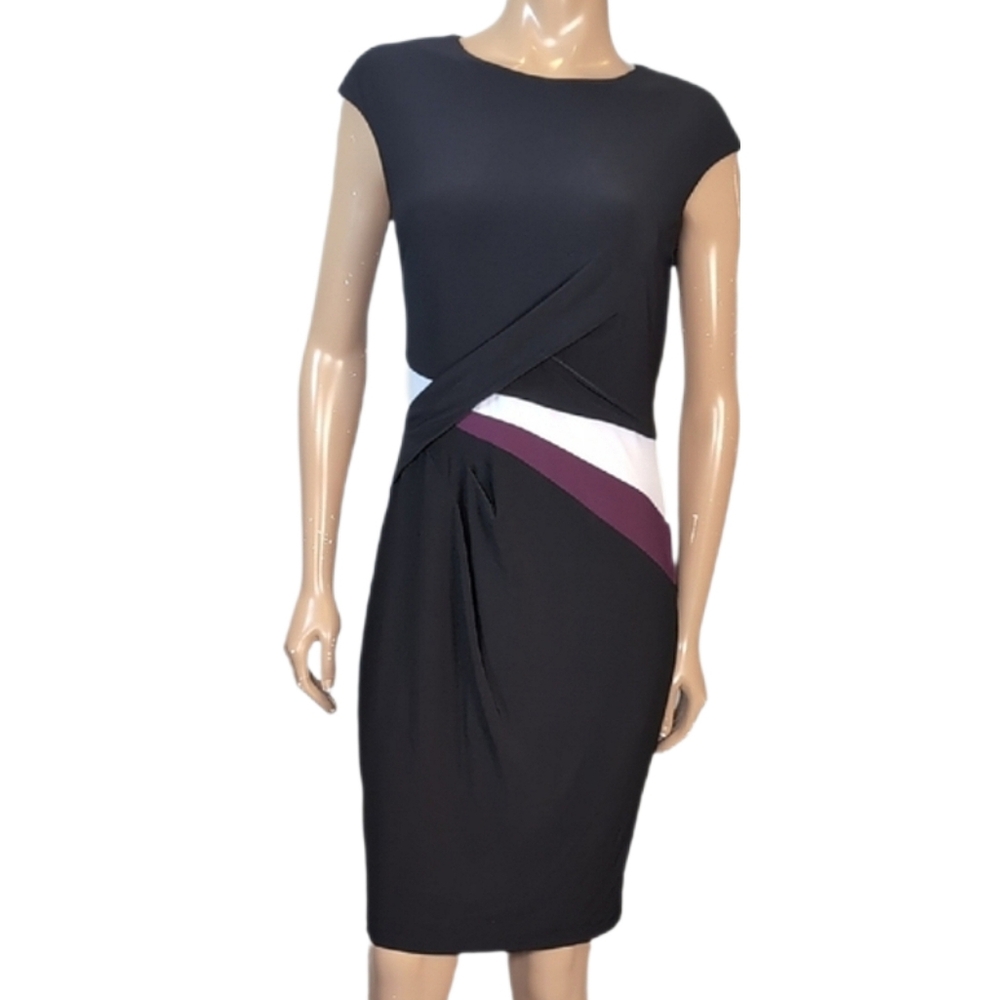 Lauren Ralph Lauren Sheath Dress Womens Size 10 Black Cap Sleeve Defined Waist